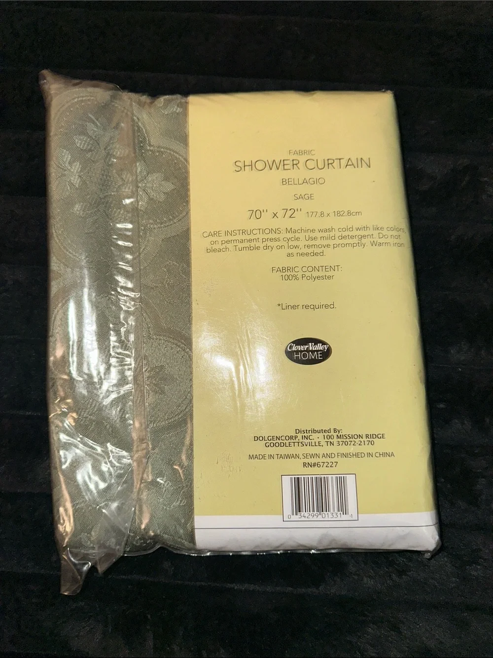 Green Fabric Shower Curtain with Valance